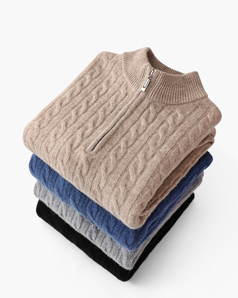 Pull Cachemire Tissé Mi-Zip