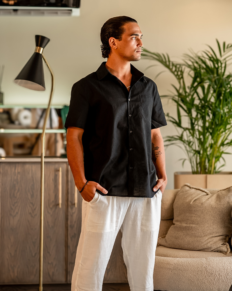 Chemise en lin à manches courtes